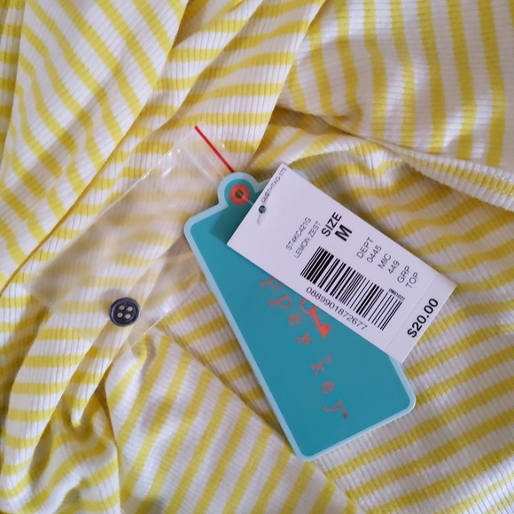 Copper Key Button Front Striped Sleeveless SwingTank Top Size M Yellow New - Picture 6 of 8